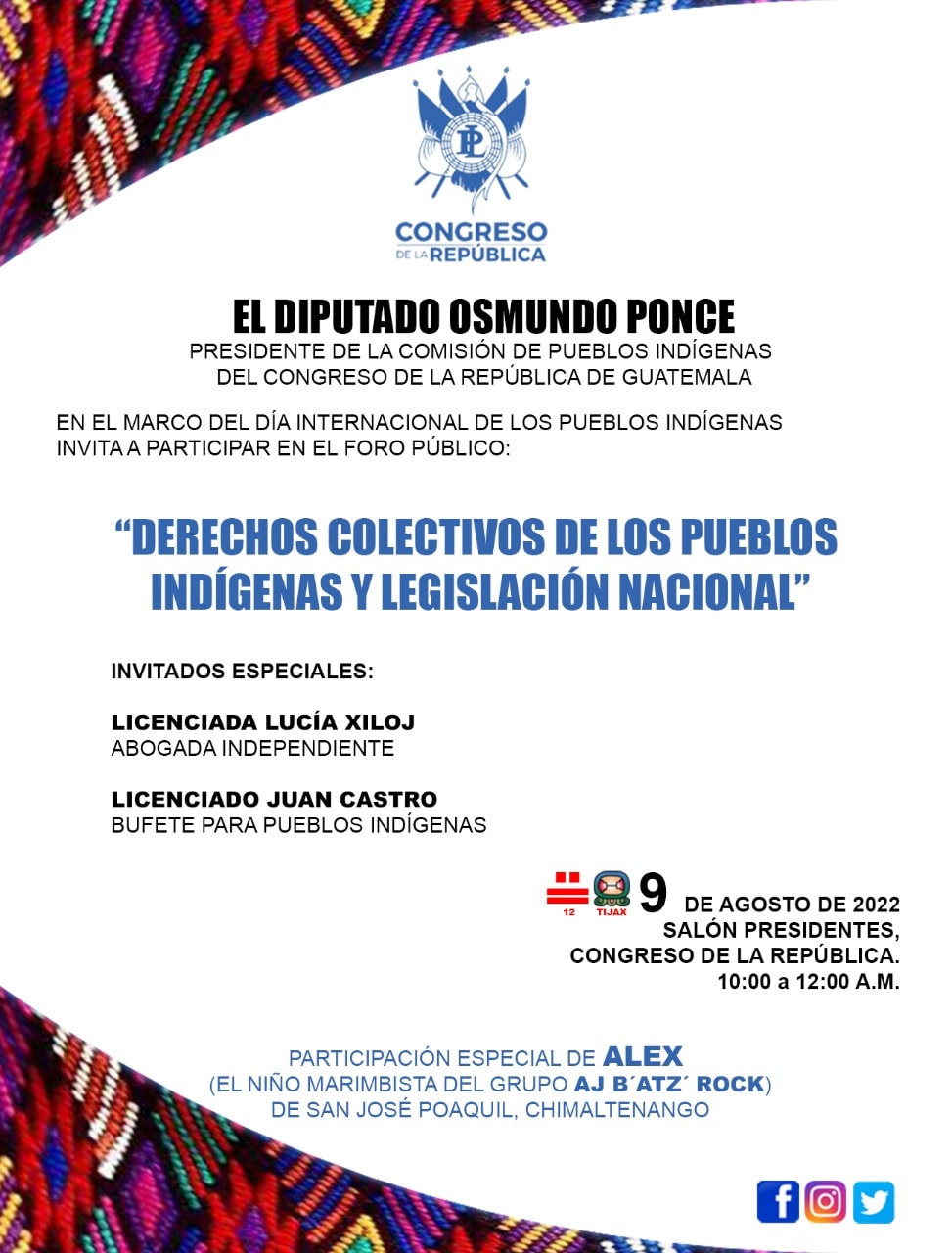 Invitación del foro de la Comisión de Pueblos Indígenas.