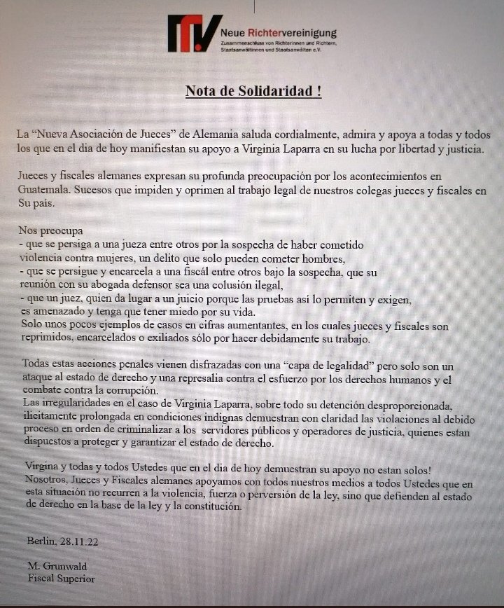 Mensaje de la Nueva Asociación de Jueces de Alemania. 