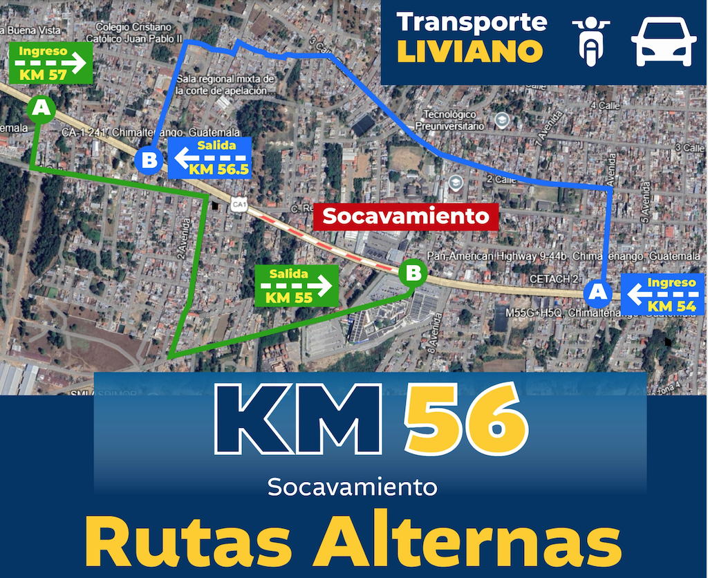 rutas alternas por socavamiento en Km. 56 de ruta Interamericana